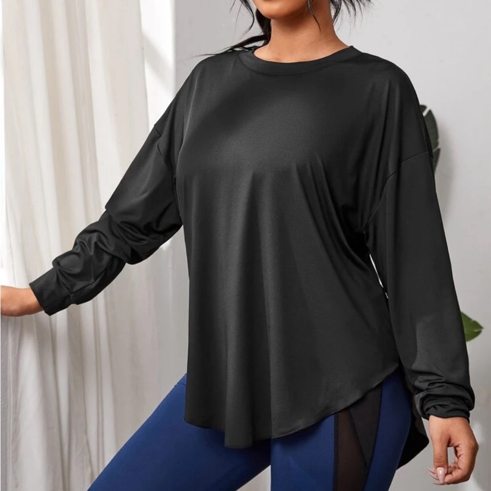 Black shiny black long sleeve shirt
